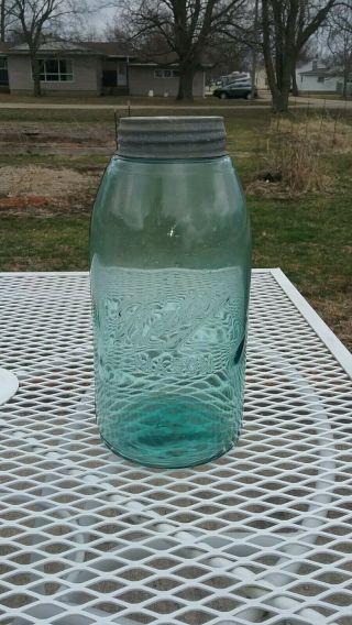 Antique Mason Jar 1/2 Gallon Light Blue Rare 1900 To 1910 Zinc Cap