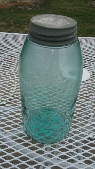 Antique mason jar 1/2 gallon light blue rare 1900 to 1910 zinc cap 3