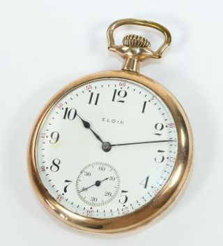 Elgin Pocket Watch 16 Size Gold Filled Open Face - Running And Keeping Tme Ad73