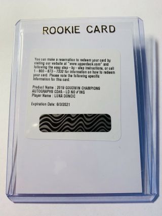 Luka Doncic Auto Rookie 2019 Ud Goodwin Champions Sp Cd A - Ld Rc Redemption Rare