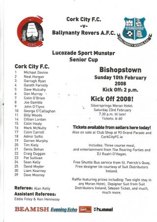 10/2/2008 Very Rare Munster Cup Cork City V Ballynanty Rovers