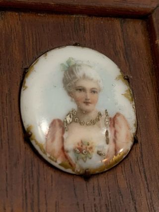 Antique Continental Miniature Portrait Painting On Porcelain Of A Woman