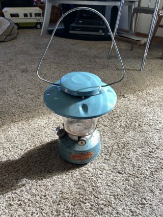 Vintage Aqua Thermos Camp Holiday Gas Lantern 8316