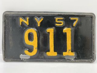 Old Antique Motorcycle Rare Vintage 1957 York License Plate 911 Ny.  57