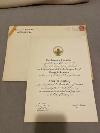 Rare 1949 Harry Truman Inauguration Official Invitation And Envelope