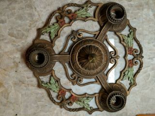 3 Light Antiqu Art Nouveau Victorian Flush Chandelier Ceiling Fixture Unrestored