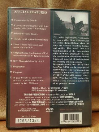 Pig DVD Underground Cinema Limited Edition Rare Horror OOP Rozz Williams Nico B 2