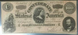 Rare Series I 1864 $100 One Hundred Dollars Csa Confederate Csa Currency Note