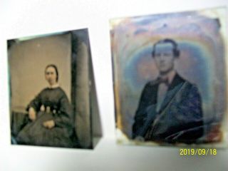Wet Collodion Glass Plate Negatives 0r 1/2 Plate Ambrotypes (2) Family Antique