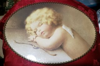 Antique Bessie Pease Gutmann Cupid Caught Napping In Oval Wire Frame