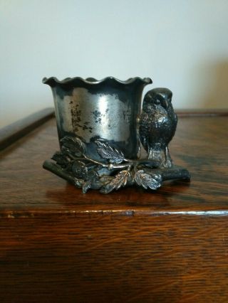 Vintage Hartford Silverplate Quad Plate 2 " Tall Toothpick Holder 0710 With Owl