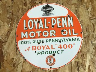 Vintage Loyal Penn Motor Oil Porcelain Enamel Sign 12 " Pure Pennsylvania Rare