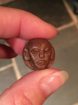 Antique Hand Carved Wooden African Mask Button With Carved Shank