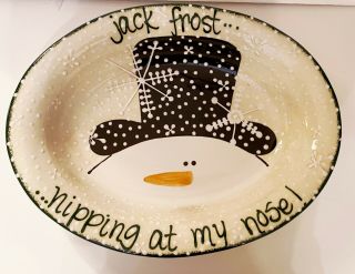 Expressly Yours Rare Hand Painted Snowman Large Bowl Platter Ceramic Winter