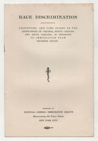 Rare 1910s Left Wing Booklet Race Discrimination National Liberal Immigration