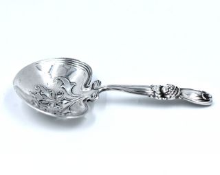 Antique Whiting Art Nouveau Floral Bon Bon Serving Spoon Scoop Sterling Silver