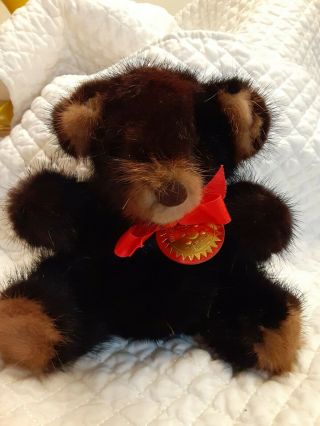 Mervyns Rare Bear Real Mink Fur Black & Brown Teddy Bear No.  019947