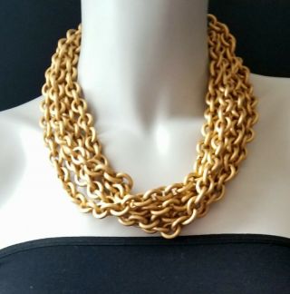 Rare Vtg Designer Statement Necklace Mulit Gold Chain Links Early Monet Tag