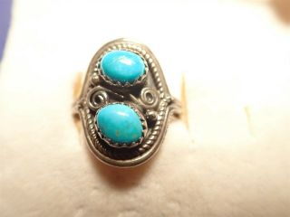 Rare C Navajo Native American Turquoise Sterling Silver Ring