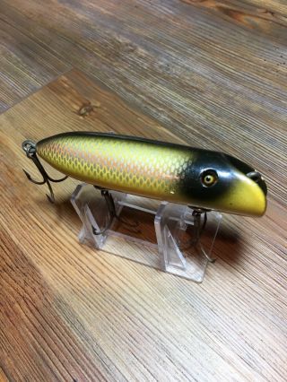 Vintage Fishing Lure Shur Strike Bass Oreno Great Color Glass Eye Wood Old 3