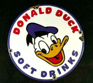 Vintage Donald Duck Soft Drinks Porcelain Sign Rare Old Advertising Sign 1950s