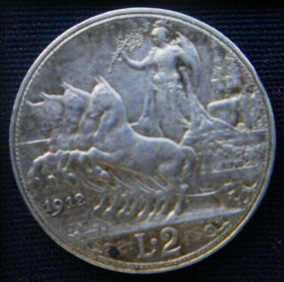 1912 Italy Kingdom Rare Silver Coin 2 Lire Xf Vittorio Emanuele Iii