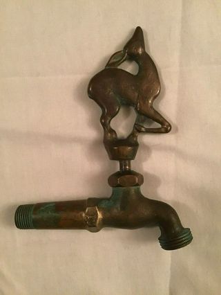 Vintage Antique Solid Brass Outdoor Water Spigot Faucet Tap With Deer Handle