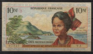 French Antilles 10 Nouveaux Francs,  1963,  P - 5,  Fine Rare