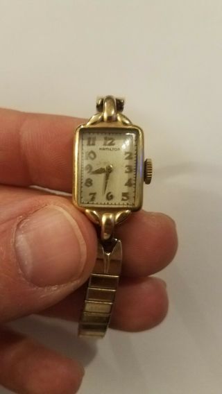 Vintage Women ' s Ladies HAMILTON 14K GF Gold Filled Watch Runs 3