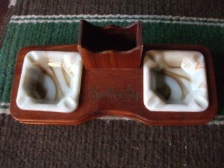 Akro Agate Ash Trays With Wooden Stand Or Holder Ny City Rare