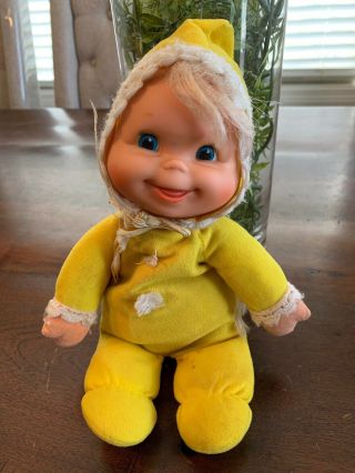 Vintage Mattel 1970 Baby Beans 12” Doll Yellow Pajamas Rare