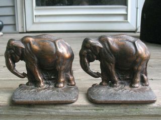 Vintage Cast Iron Elephant Bookends,  Doorstops,  Bronze Finish - Pair