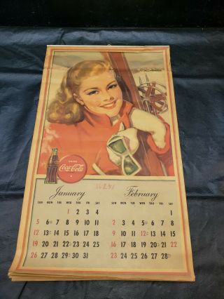 Rare 1947 Coca Cola Calendar / Vintage Advertisement All Complete