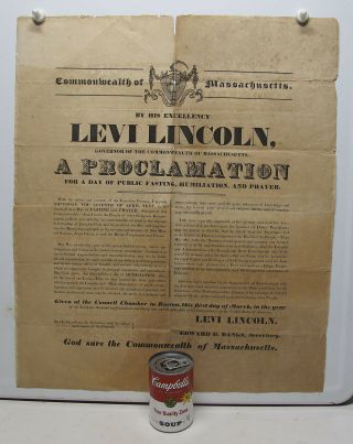 Antique 1831 Broadside Massachusetts GOV LEVI LINCOLN Public Fasting &Prayer yqz 3