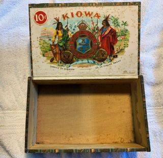 Vintage Antique Kiowa Wooden Cigar Box,  Factory No.  221,  District,  Iowa