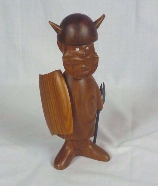 Vintage Mid Century Modern Carved Teak Viking Figurine 9.  25 " Made In Italy Mcm