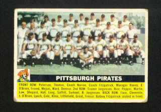 1956 Topps Pittsburgh Pirates Team Card 121 - Rare White Back