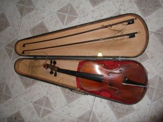 A Rare Fine Old Violin Two Bows And Old Case Full 4/