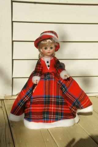 Vogue - Vintage Miss Ginny Doll 14 " Tartan Plaid Dress/coat With Stand 1960s