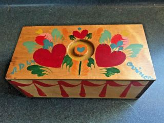Peter Hunt Painted Wood Box Folk Primitive Hearts 