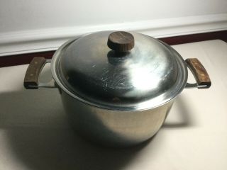 Rare Vintage Kobe 6 Quart Stainless Steel Stock Pot With Lid And Wooden Handles
