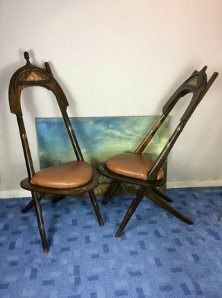 Rare Antique C.  1880 Oak Middle Eastern Egyptian Feature Chairs
