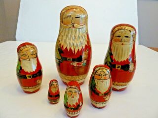 Vintage Wooden Nesting Santa Claus Dolls,  Peoples Republic Of China 7 ",  W/box