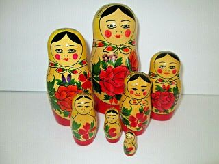 Vintage 6.  5 " Russian Nesting Dolls Set Of 7 Made In Ussr Orig.  Label Gorgeous