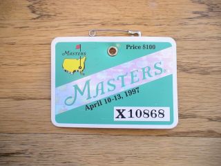 1997 Masters Golf Augusta National Badge Ticket Tiger Woods 1st Win Very Rare