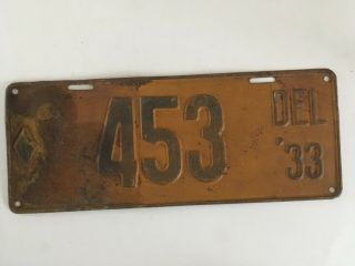 1933 Delaware License Plate Low Number 3 Digit 453 All Paint Rare