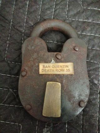 Antique San Quentin Death Row Large Cast Iron Lock & Keys 5 " X 3 " Rusty