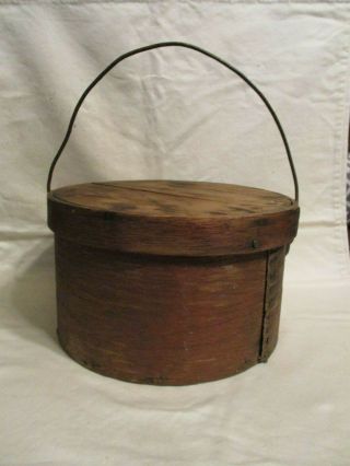 Large Antique Shaker Pantry Box W/lid & Bail Wire Handle Oak Nails 9.  5”