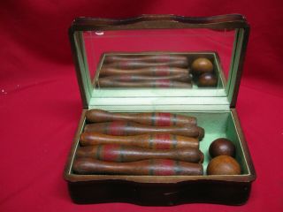 Antique Wooden Duck Pin Bowling Set - Pins And Balls