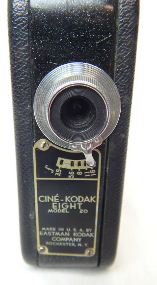 1F Antique CINE - KODAK Eight Model 20 Film Camera Winds Runs 1930 ' s 2